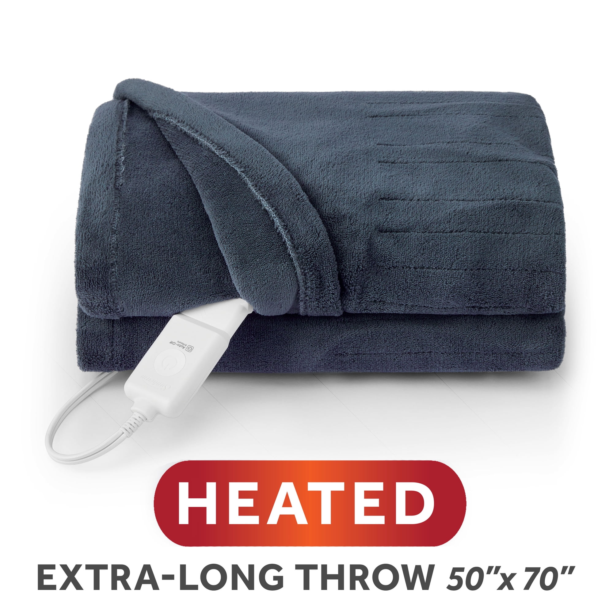 Sunbeam Heated Electric Microplush Throw Blanket Big Blue 4 Heat Settings 50 x 70 in