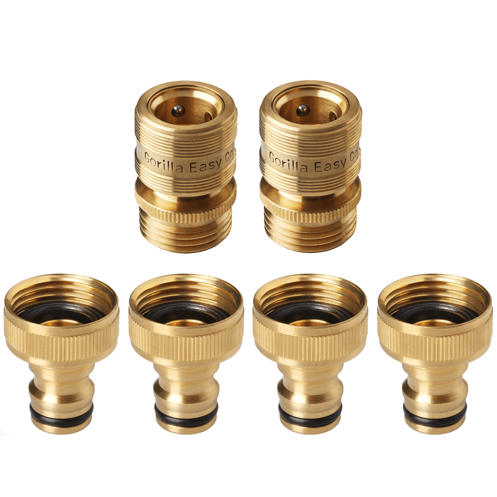 4 GORILLA EASY CONNECT Garden Hose Quick Connect Fittings ¾ Inch GHT Solid Brass. 