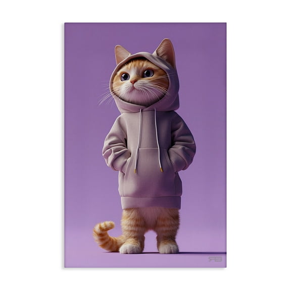 Stupell Industries Trendy Cat in Purple Animals & Insects Painting Gallery Wrapped Canvas Art Print Wall Art, 16 x 24