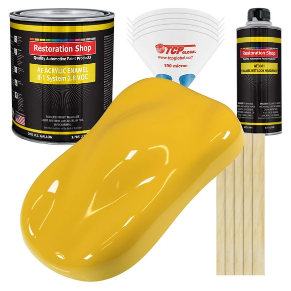 Restoration Shop - Boss Yellow Acrylic Enamel Auto Paint - Complete Gallon Paint Kit - Professional Single Stage High Gloss Automotive, Car, Truck, Equipment Coating, 8:1 Mix Ratio, 2.8 VOC