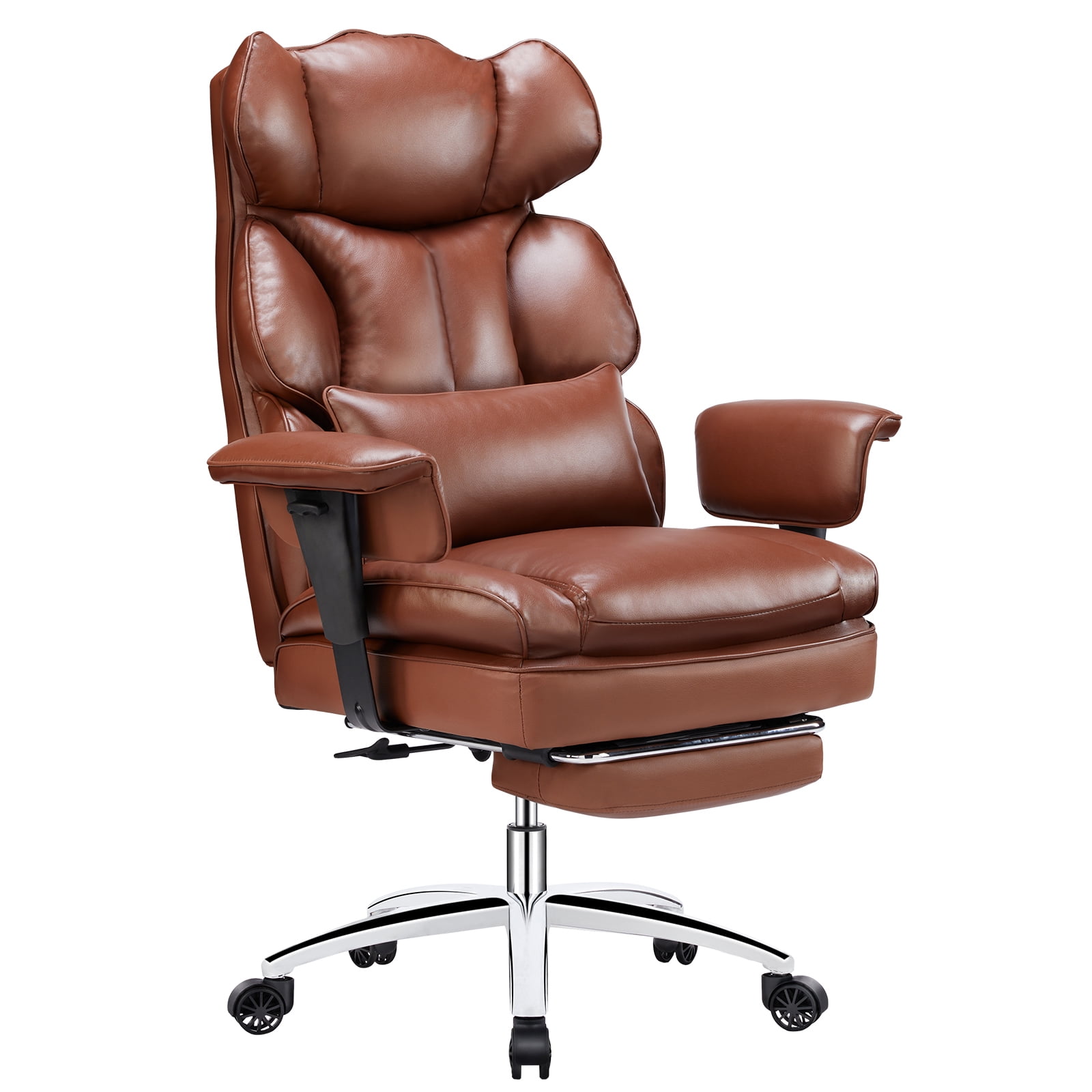 GIANNA Executive Home Office Desk Chair with Swivel Wheels, Footrest & Lumbar Support, Reclining Height Adjustable, Brown