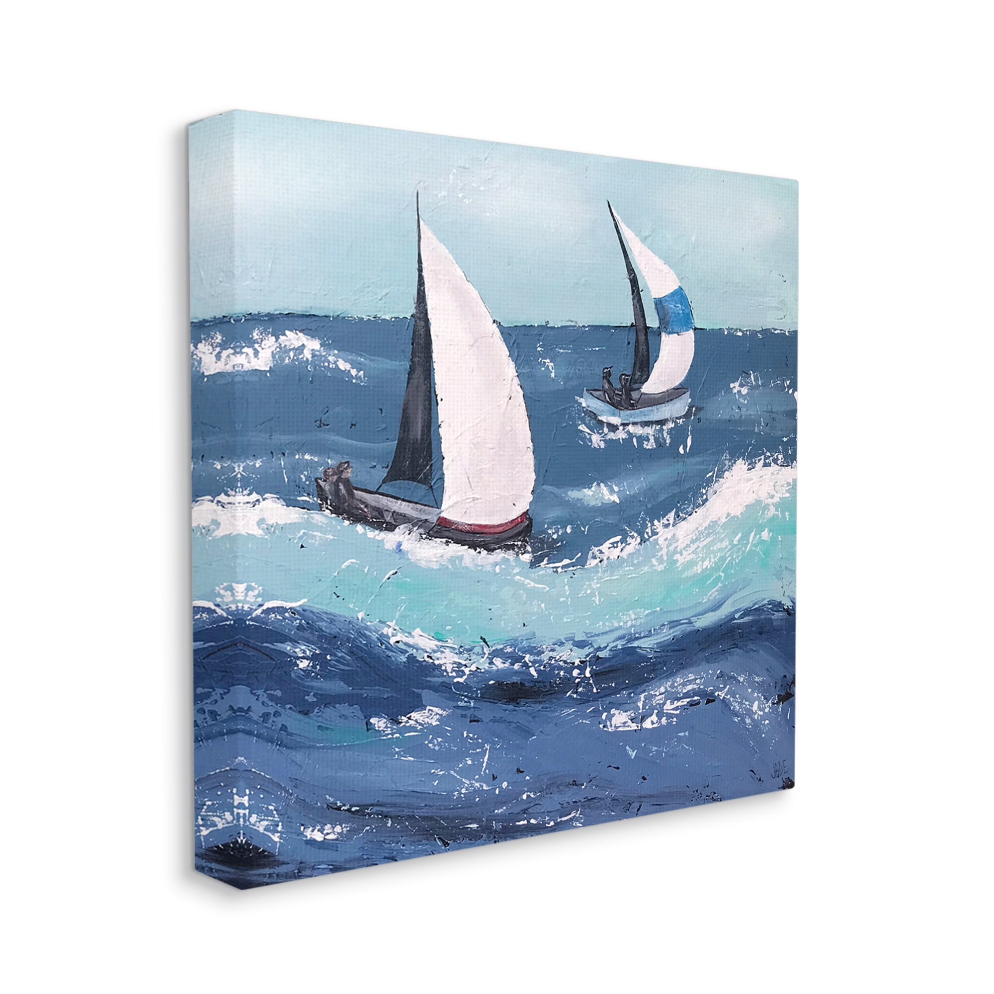 Stupell Sailing Sea Waves Splashing Landscape Painting Gallery Wrapped Canvas Print Wall Art