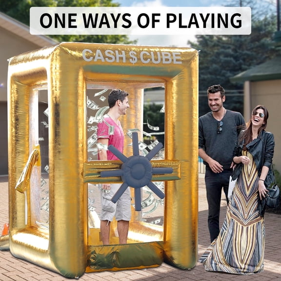 Sayok 5.9x8.2ft Inflatable Cash Cube Booth (Gold, Without Blower), Inflatable Money Grab Machine for Advertising Promotion Event Party