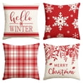 thumbnail image 2 of Sm:)e Christmas Throw Pillow Cover Set of 4, 18 x 18 Inch Winter Holiday Cushion Case Decoration for Sofa Couch, Hello Winter Buffalo Plaid Snowflake Red, 2 of 7