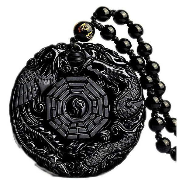 Collar de dragón y fénix de obsidiana natural 1 pieza YONGSHENG