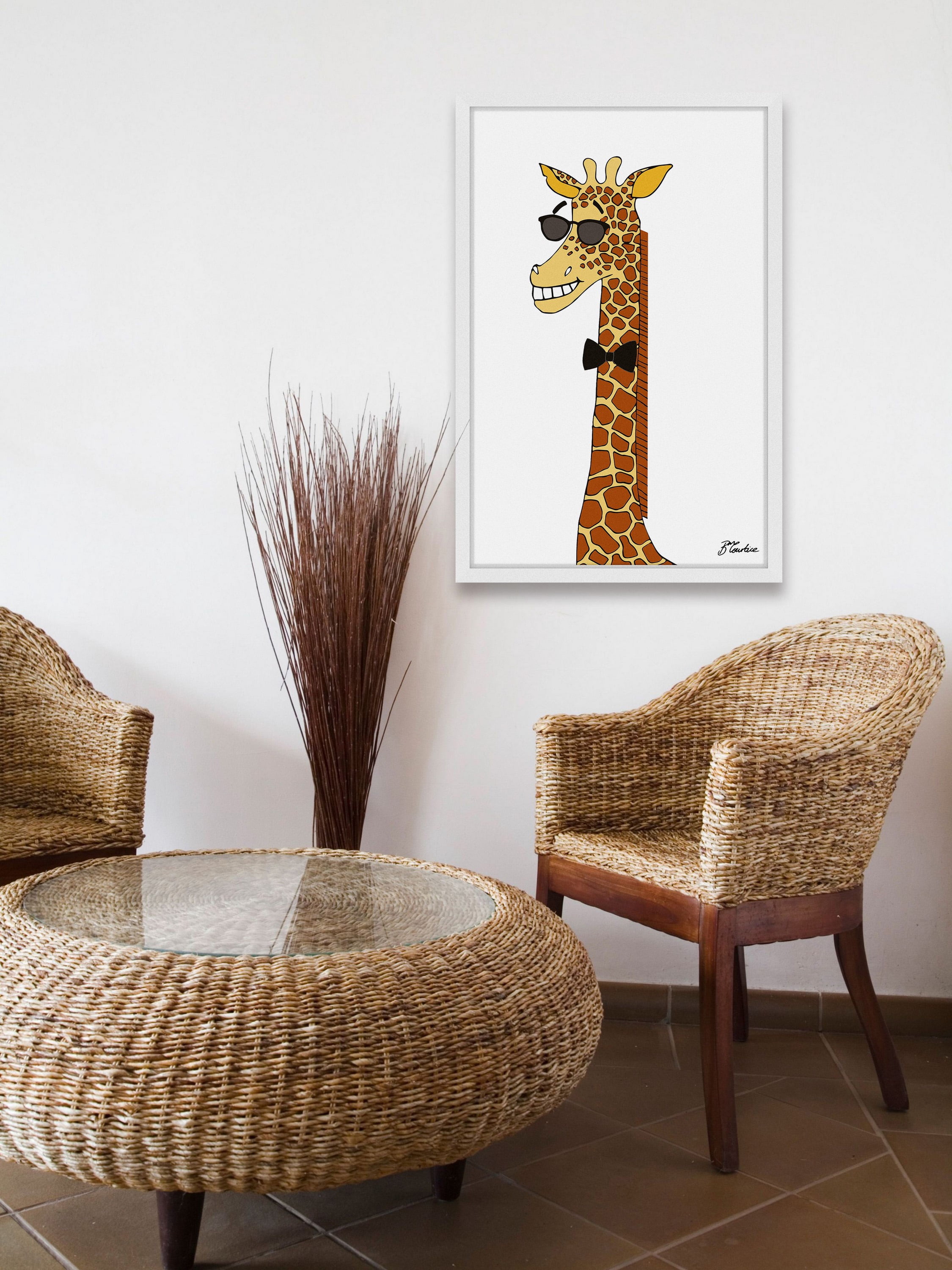 "Giraffe Hippy Head" Framed Painting Print