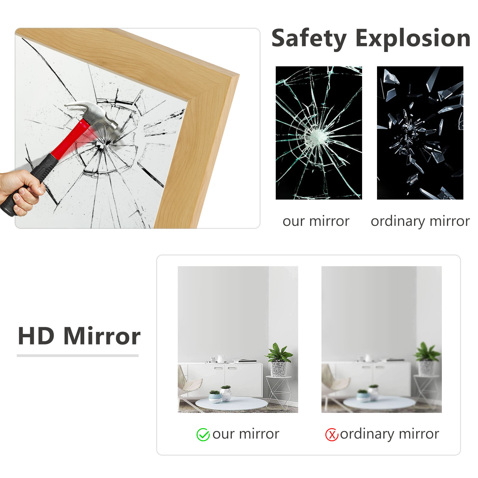 51"*16" Full Length Over The Door Mirror Hanging Mirror for Bedroom Dorm Room Black