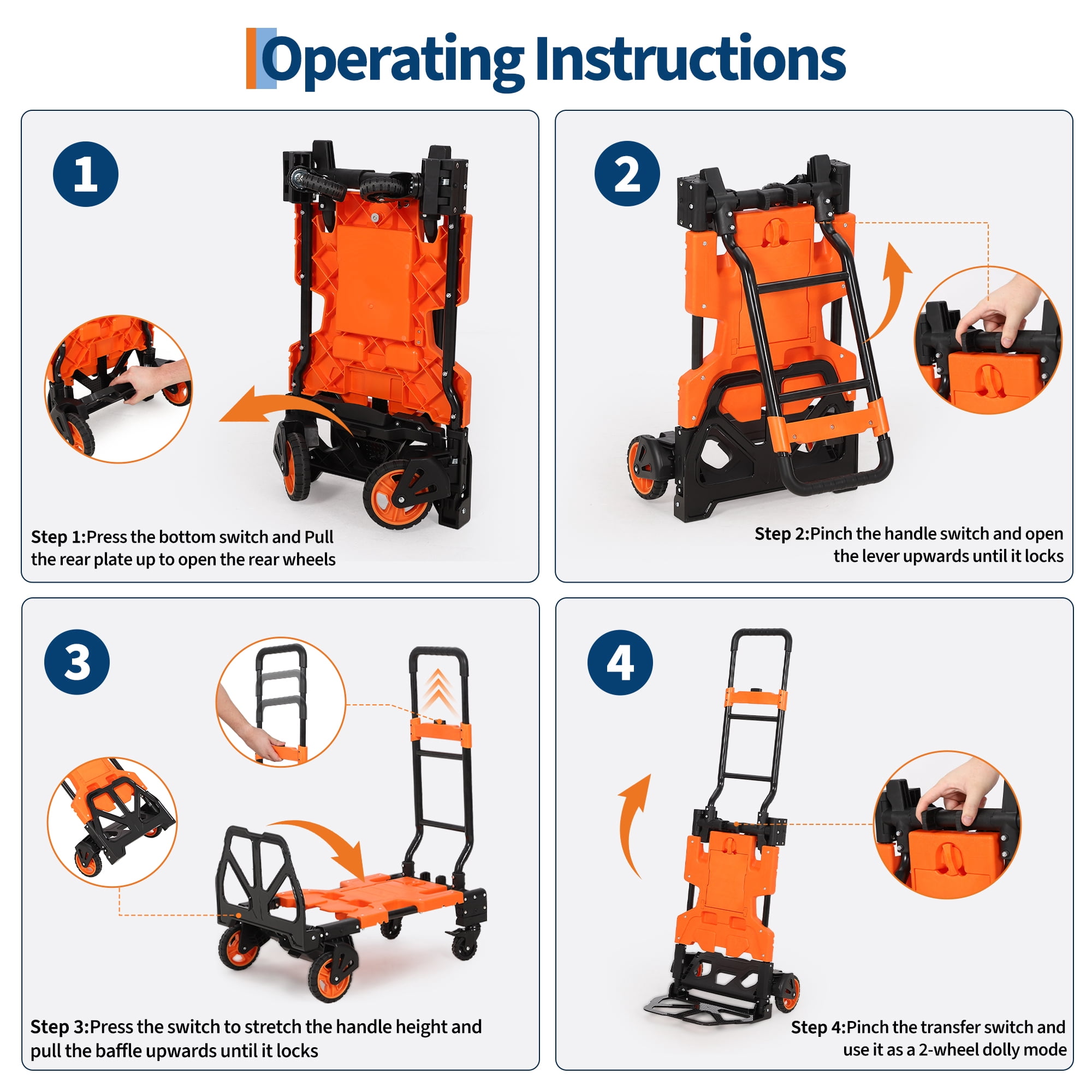 2-In-1 Folding Hand Truck Dolly with Folding Basket, Collapsible Hand Truck Dolly with Retractable Handle & 4 Wheels, 330Lb Capacity Portable Dolly Cart for Moving, Shopping