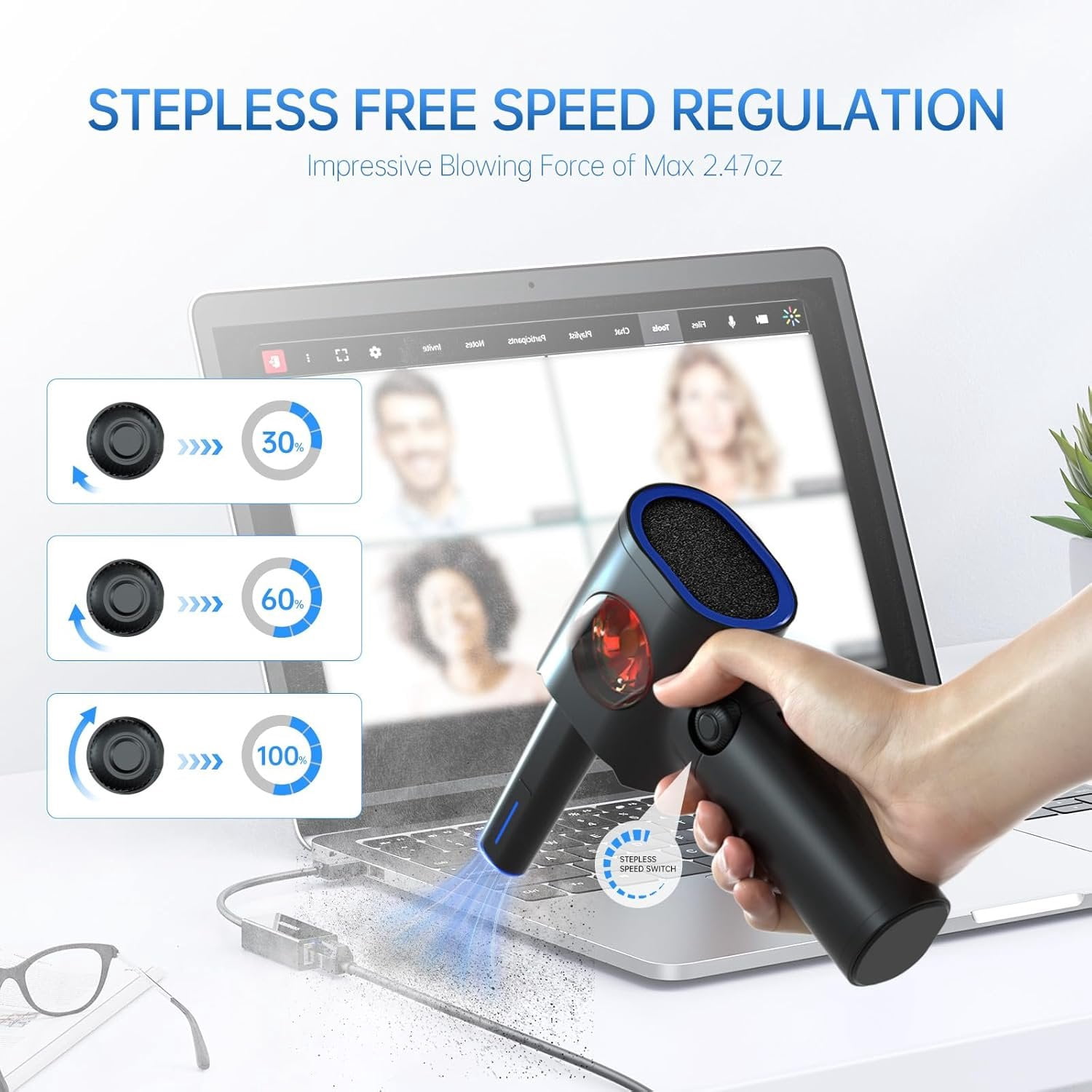 Duster, Stepless Speed Electric Air Duster with Storage Case, Cordless Air Duster with LED Replace Canned Air, 6 Accessories Air Blower, Keyboard Cleaner for , PC,