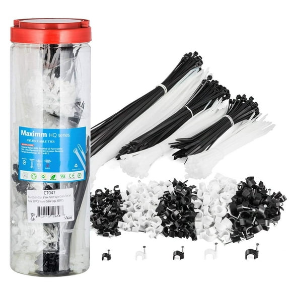 600 Pcs Zip Ties and Cable Clips, Wire Management Kit, Zip Ties Heavy Duty, Zip Ties Assorted Sizes Cable Management Clips with Nails, Wire Holders for Cords