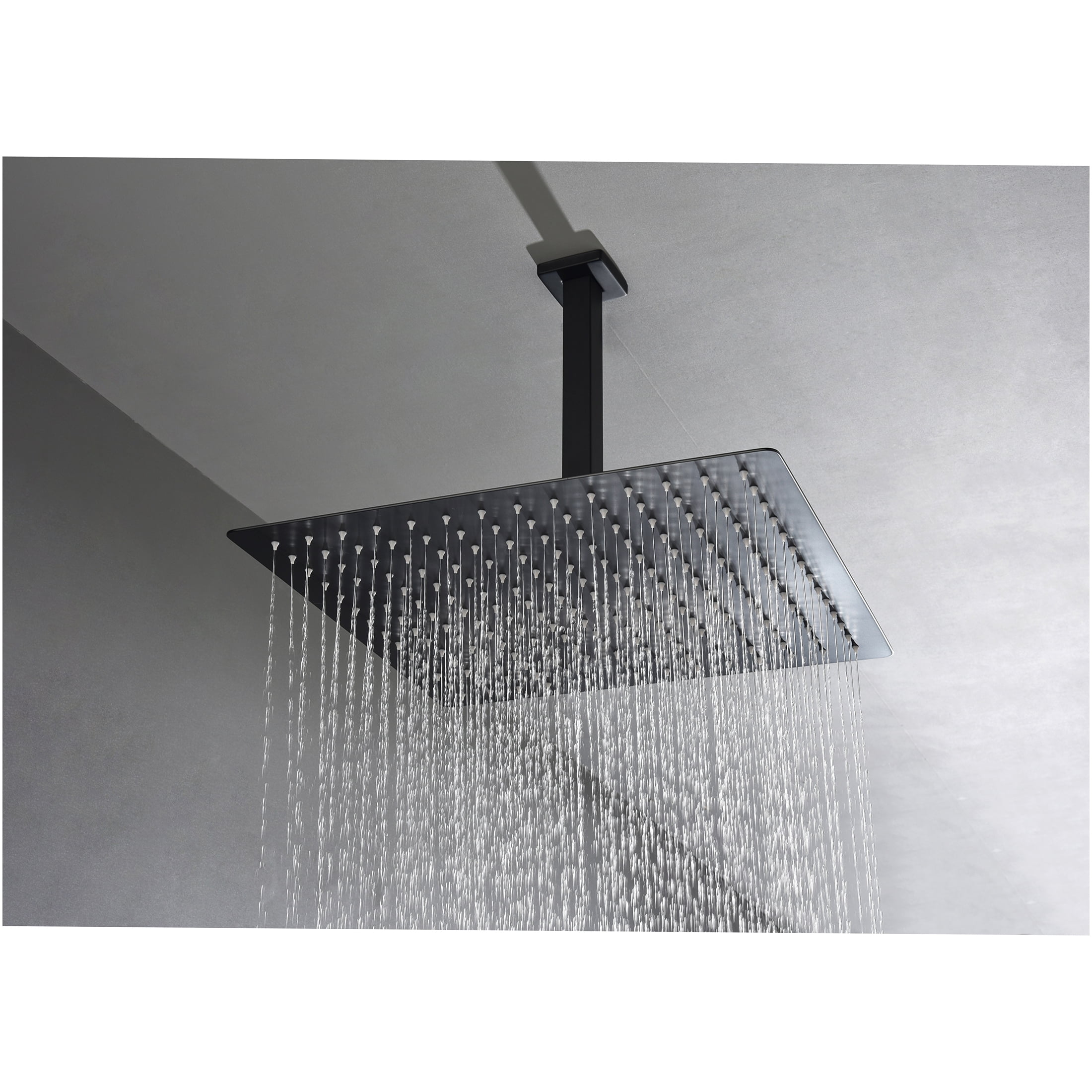 JERFIT 16 Inch Rain Shower Head, Matte Black Luxury Rainfall Showerhead with Self-Cleaning Nozzles, High Pressure Stainless Steel Fixed Showerhead for Bathroom
