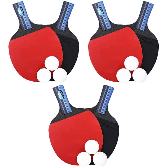 PAMINGONO Durable Table Tennis Racket Set Poplar Rubber Ergonomic Handle Sports Use 3Pcs