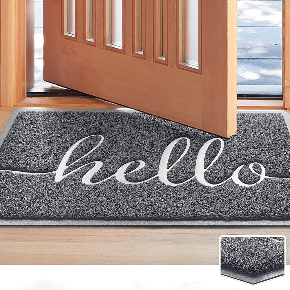 Hihome Grey Stripes Doormats Non-Slip Outdoor Door Mats Inside Entrance Rugs ... 