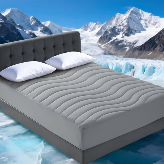 EMONIA Queen Cooling Mattress Pad,Pillow Top Mattress Cover ,Washable Mattress Topper, Breathable Soft Mattress Protector Made from Nylon-spandex Deep Pocket Fits 18 inches，Light Gray