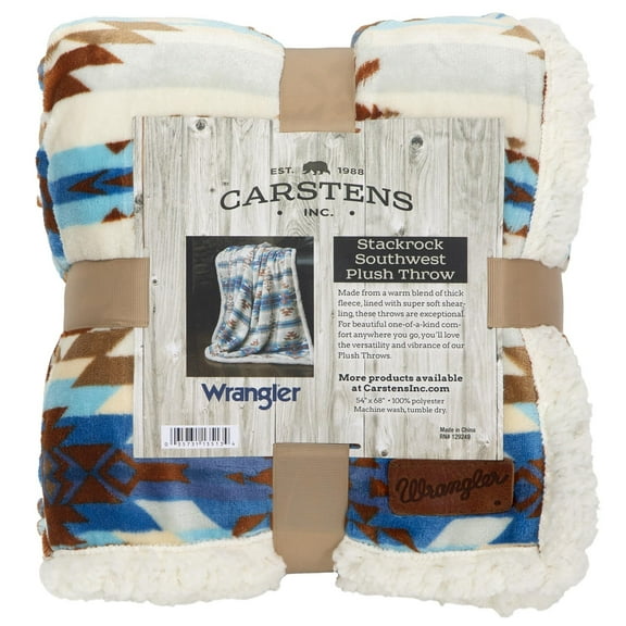 CARSTENS, INC. Wrangler Ultra Premium Super Soft Plush Sherpa Fleece Oversized Throw Blanket 54" x 68", Stack Rock