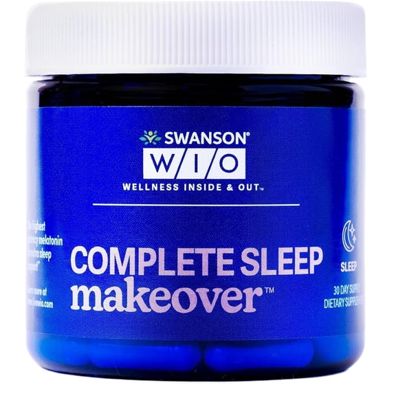 Swanson WIO COMPLETE SLEEP makeover For Better Sleep, Relax, Relaxation, Extra Strength Circadian Sleep Cycle Support, Melatonin 10 mg, Mental Wellness - 4 oz Bottle, 30 Capsules (30-Day Supply)