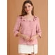 thumbnail image 3 of Blusa Allegra K Con Botones Cuello De Solapa Con Volantes Estampado De Corazón Manga Del Codo Rosa XS, 3 of 6