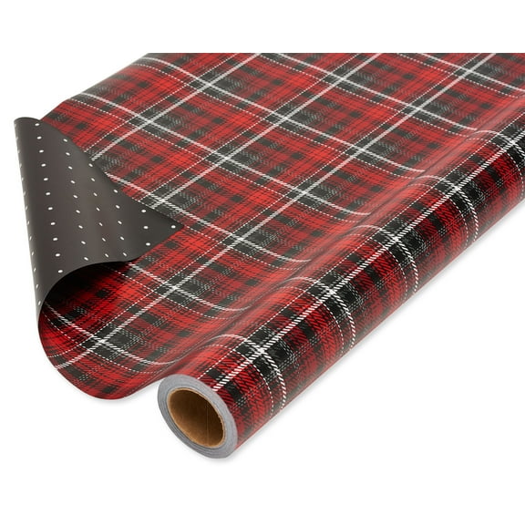 American Greetings Reversible Wrapping Paper, Red and Black Plaid (1 Jumbo Roll, 175 sq. ft)