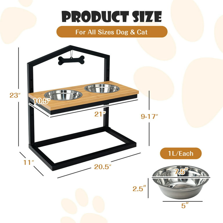 Elevated Dog Bowls, 5 Adjustable Heights Raised Dog Bowl Stand with Double  Stainless Steel Dog Food Bowls, Adjusts to Heights 3.2, 8.7, 9.8, 11