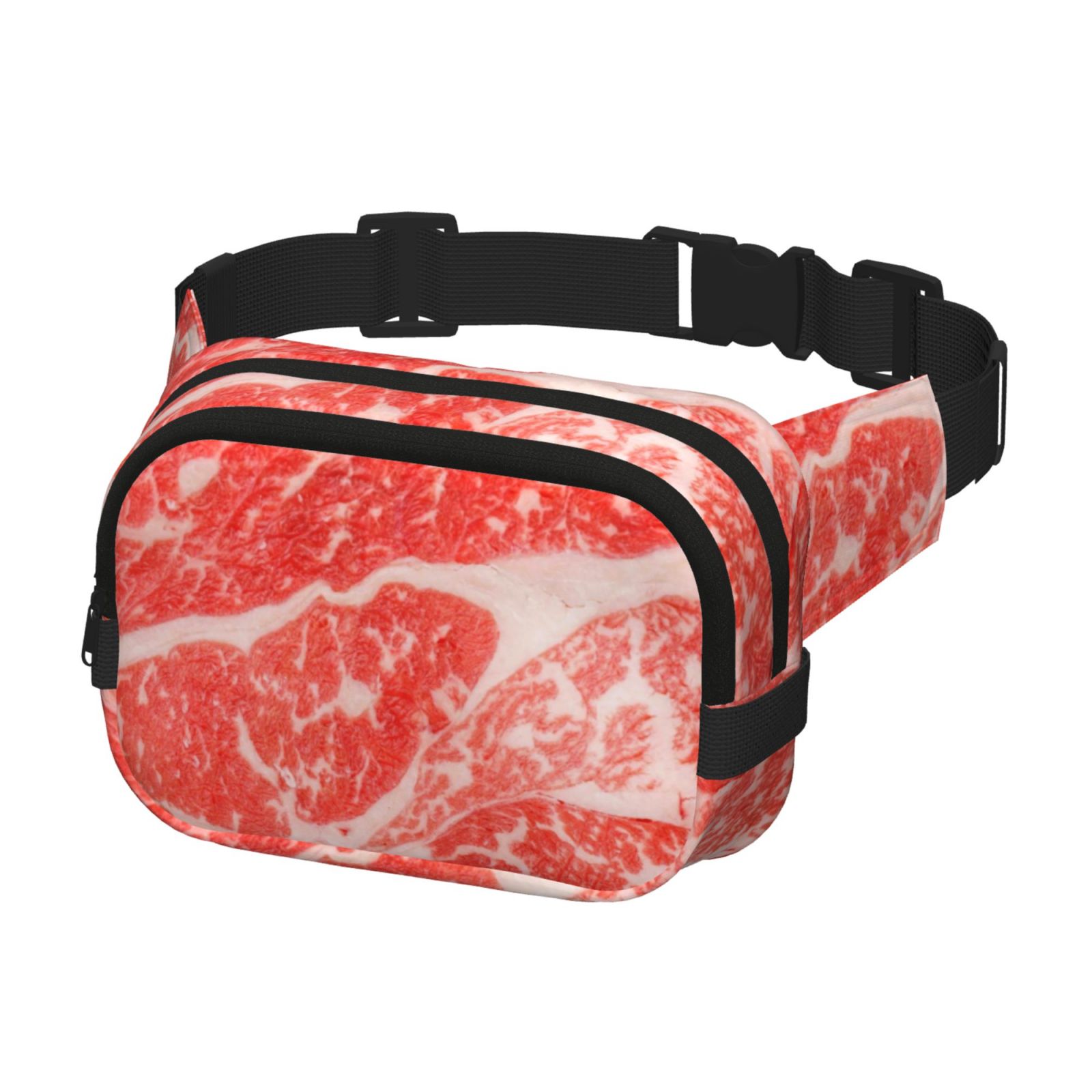 Picia Beef Steaks Print Square Double-Layer Waist Bag Mini Adjustable Waist Belt Bag Exercise Running Travel Hiking