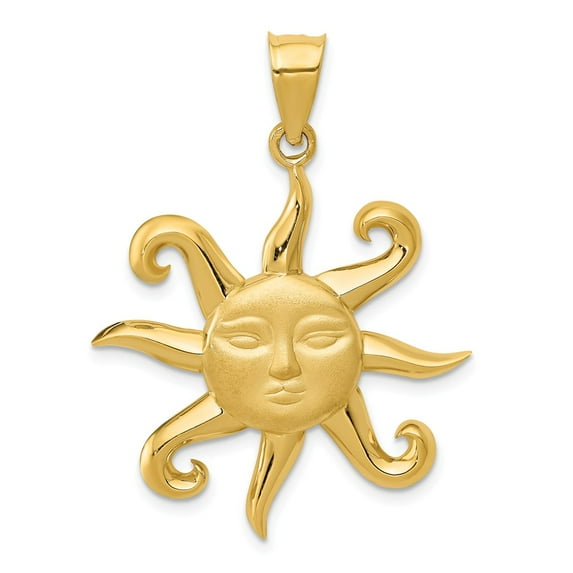 14K Yellow Gold Charm Pendant Men'S 36 mm 27 Satin Polished Sun
