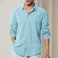 thumbnail image 2 of UVEASISHA Mens Solid Color Button Down Shirt Lightweight Long Sleeve Lapel Shirts Loose Fit Casual Beach Shirt Summer Wedding Dress Shirts Sky Blue L, 2 of 7