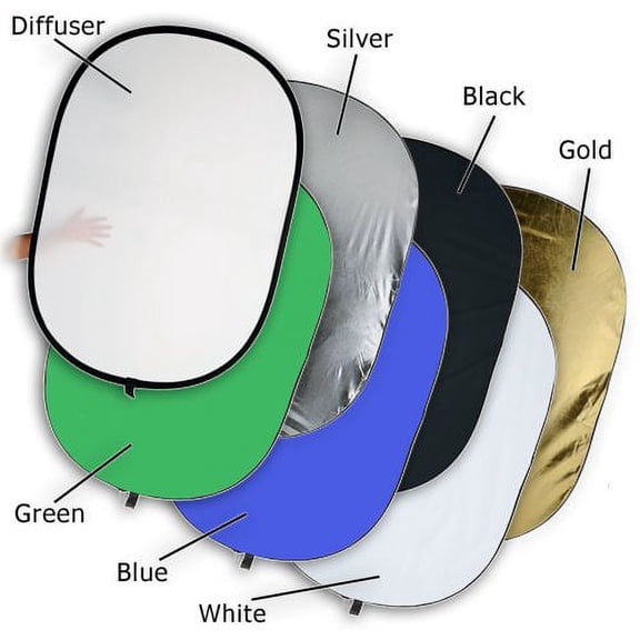 Fotodiox Pro 48x72in (120x180cm)7-in-1 Oval Reflector, Premium Grade Collapsible Disc, Soft Silver/Gold/Black/White/Diffuser Plus Chromakey Green and Blue