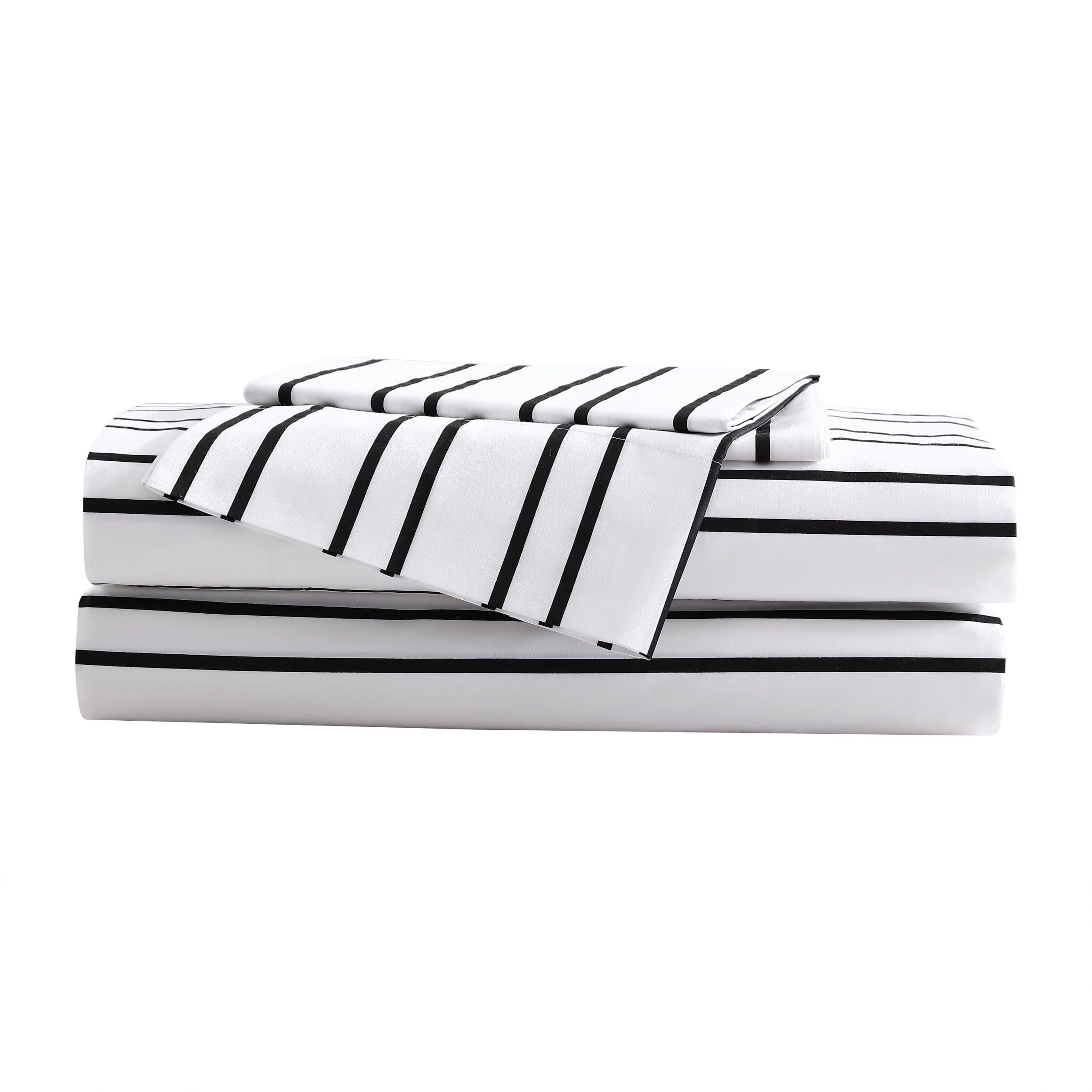 City Scene City Stripe White Cotton Percale Twin Sheet Set