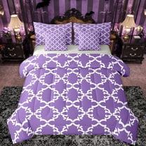 Manfei Vintage Geometric Art 7-Piece Bedding Comforter Set,Abstract bohemian Tribal King Bedding Sets,Purple White Bed Sheets For Teens,Ultra Soft Home Decor Reversible