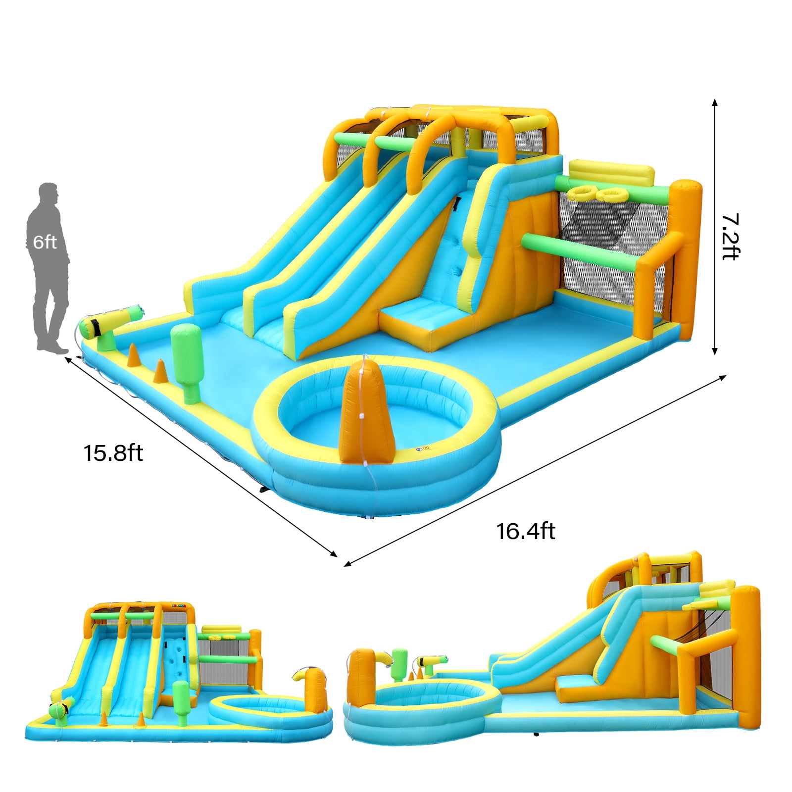Ktaxon 11-in-1 Inflatable Water Slide Bounce House with Blower, Double Slides Water Park, Pool & Basketball & Football Games for Kids Backyard