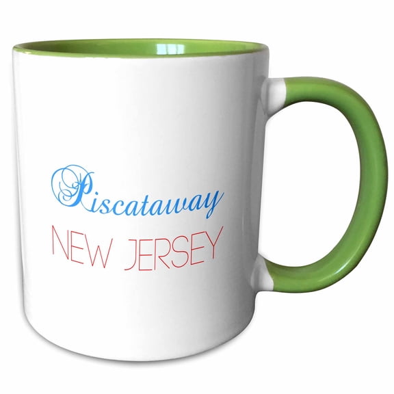 3drose, Piscataway, New Jersey, Red, Blue Text. Patriotic Home Town Design, 11oz Two-tone Green Mug