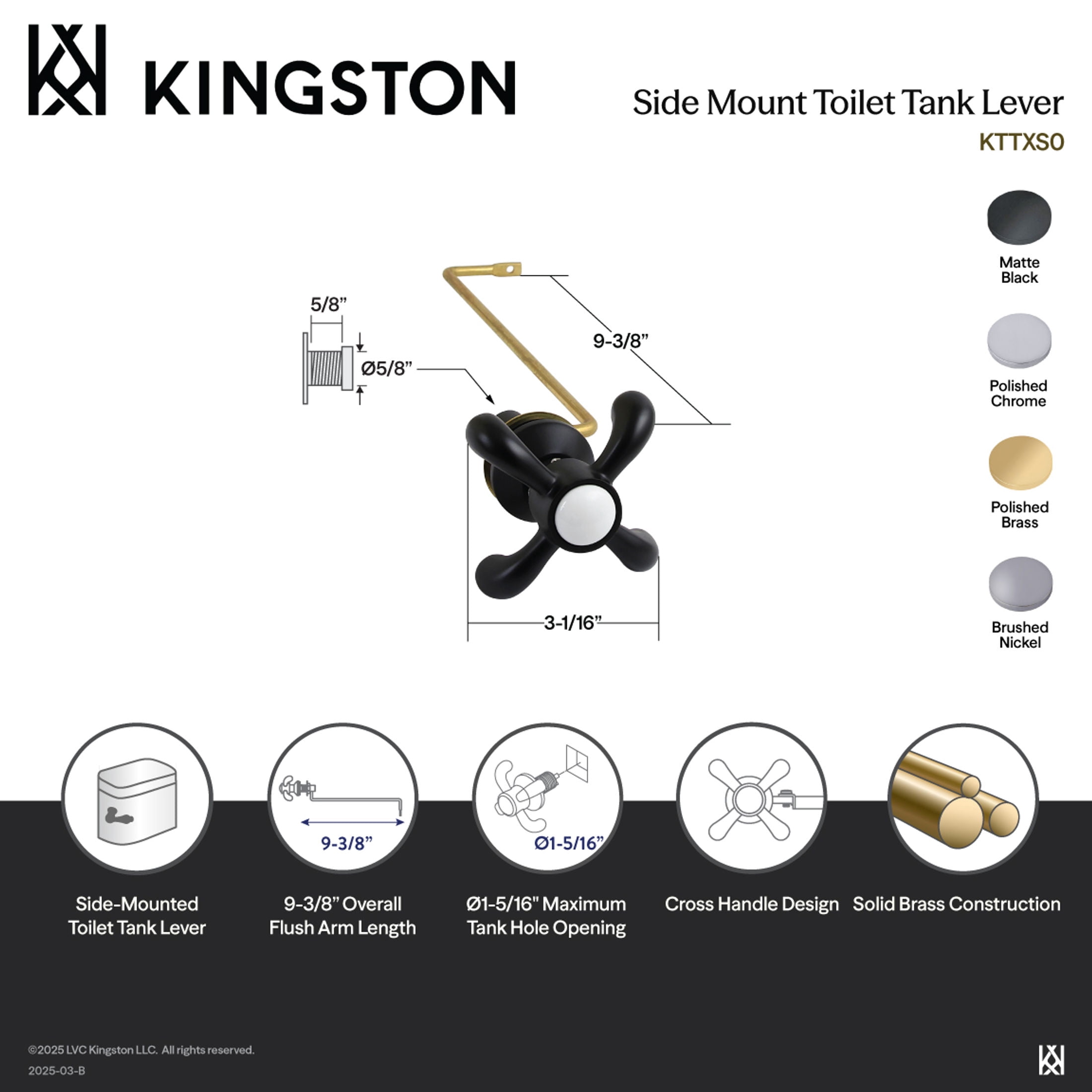 Kingston Brass KTTXS0 French Country Side Mount Toilet Tank Lever in Matte Black