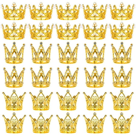 30 Pcs Crowns for Flower Bouquets Gold Napkin Rings Crown Cake Topper Mini Crown for Flower Bouquet Accessories Birthday Crowns Cupcake Toppers for Wedding Thanksgiving Day Decor, 3 Style