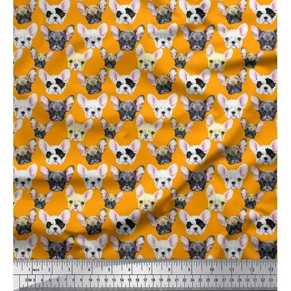 Soimoi Cotton Duck Fabric Puppy Face Dog Printed Fabric 1 Yard 42 Inch Wide