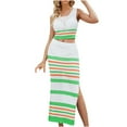 thumbnail image 4 of XuJwPNcy Women 2 Piece Outfits Crochet Hollow out Skirt Set Slim Crop Top and High Waist Split Maxi Skirt Knit Beach Set, 4 of 7