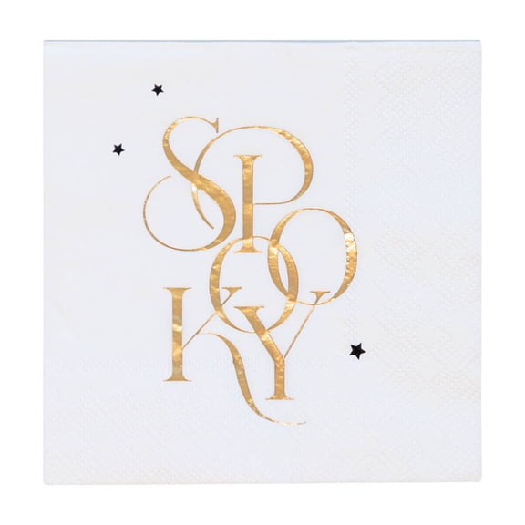 Bonjour Fête Gold Spooky Star Cocktail Paper Napkins, Disposable Party Supplies, 20 Count, Small, Beverage Size, Halloween