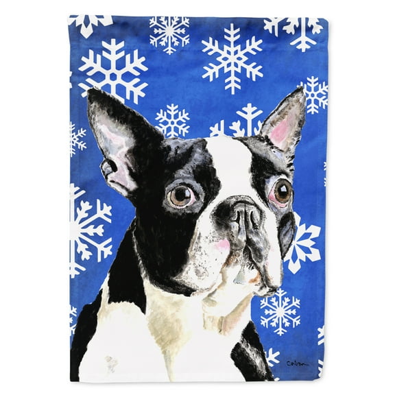 Carolines Treasures SC9360-FLAG-PARENT Boston Terrier Winter Snowflakes Holiday Flag  multicolor