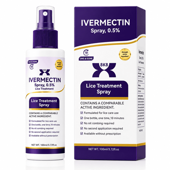 8K8 Ivemertin0.5% Head Lice Treatment Spray for Whole Family
