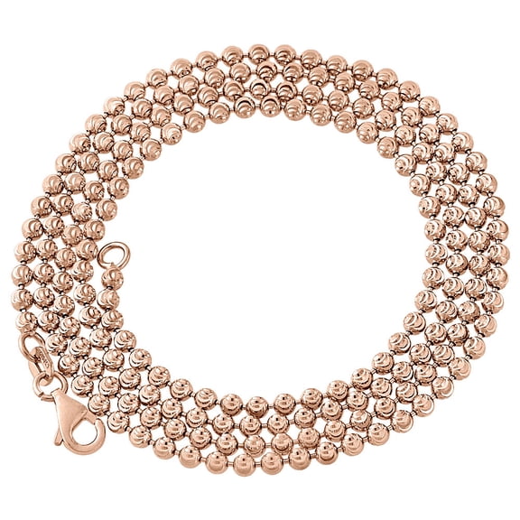 10K Rose Gold 2.5MM Moon Cut Italian Beaded Ball Chain Necklace 22 Inches