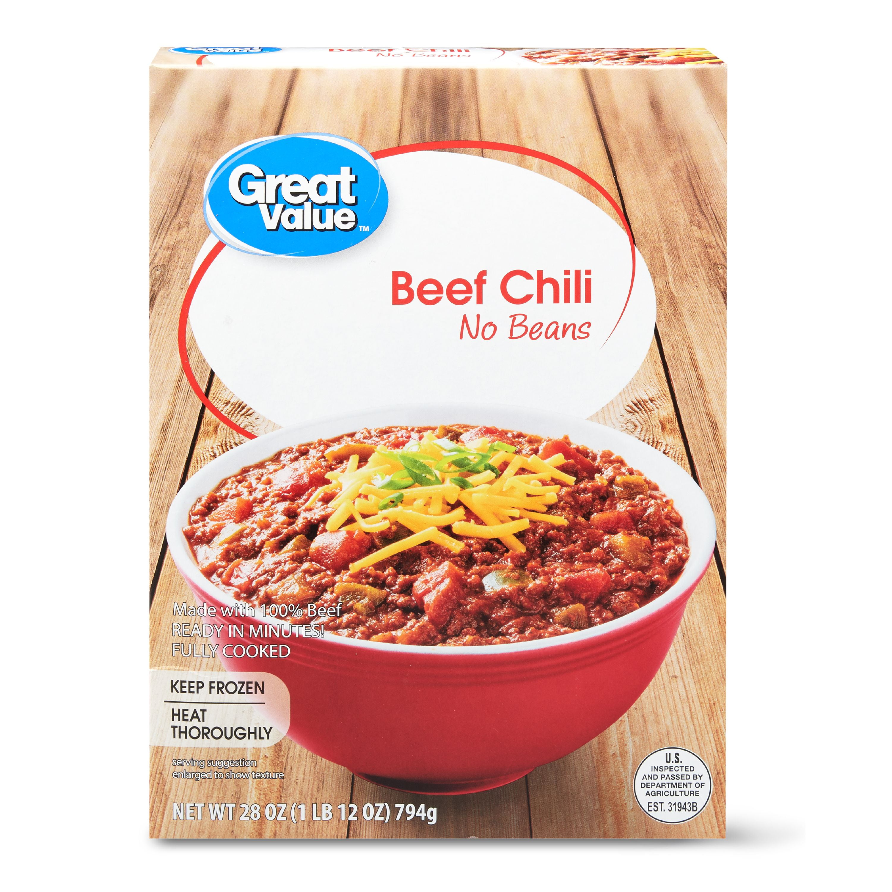 Great Value Frozen Beef Chili With No Beans 28 Oz Walmart Com