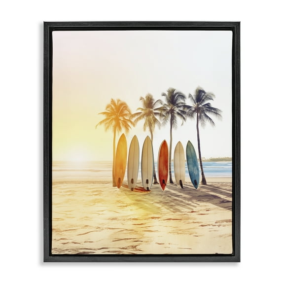 Stupell Industries Brightly Hued Surfboards Nautical & Beach Painting Black Floater Framed Canvas Art Print Wall Art, 17 x 21