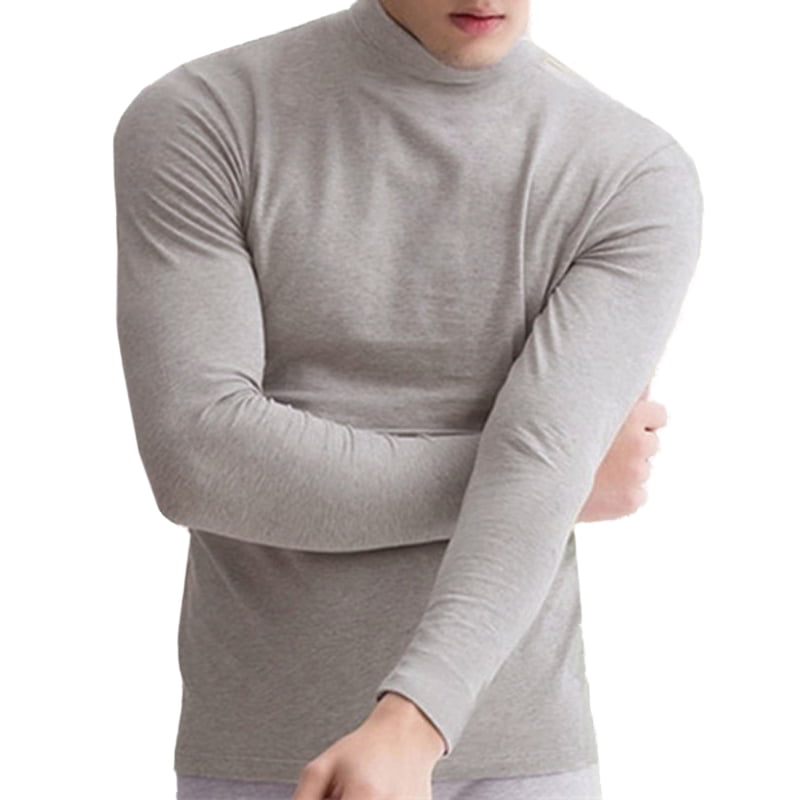 Mens Long Sleeve Plain Thermal Top Warm Turtleneck Cotton Underwear Size M-3XL 
