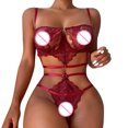 thumbnail image 3 of Gibobby Conjuntos de bragas de encaje Traje de Bikini Sexy a la para mujer, lencería de encaje, pijama con anillo de , traje de ropa interior con liga(Vino, M), 3 of 5