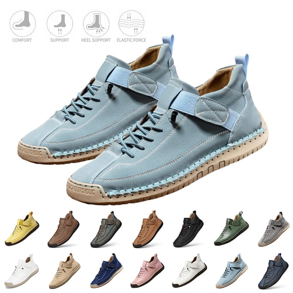 Havenx Mens Leather Chukka Ankle Boots Shoes Handmade Non-Slip Breathable Orthopedic Waterproof Sneakers Soft Comfortable Mid Top Adjustable Flat Shoes,Light Blue 42(US-9.5)
