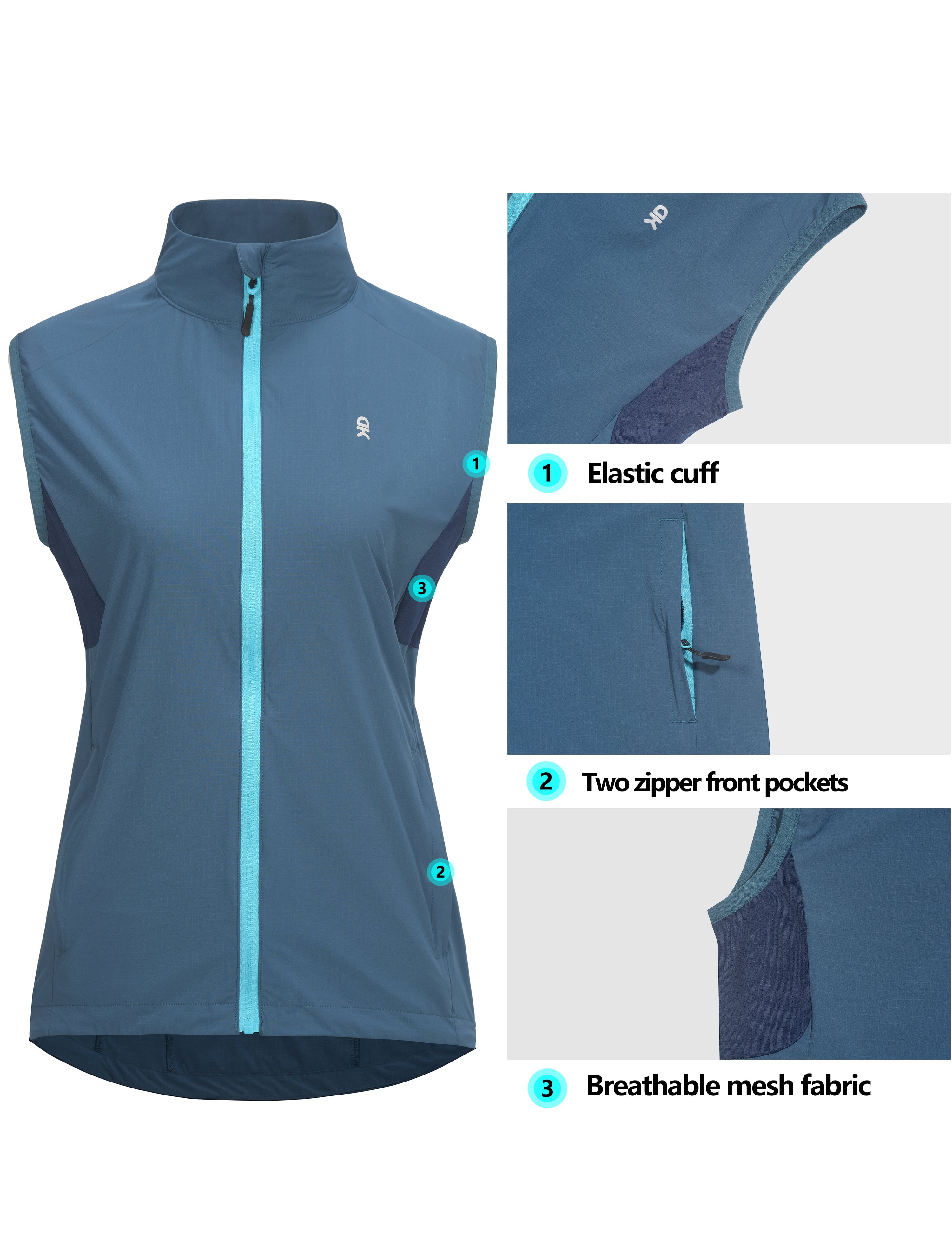 Little Donkey Andy Women's Cycling Vest Reflective Bike Vest, Wind Vest Lightweight Breathable UPF 50 for Golf Running Size XL