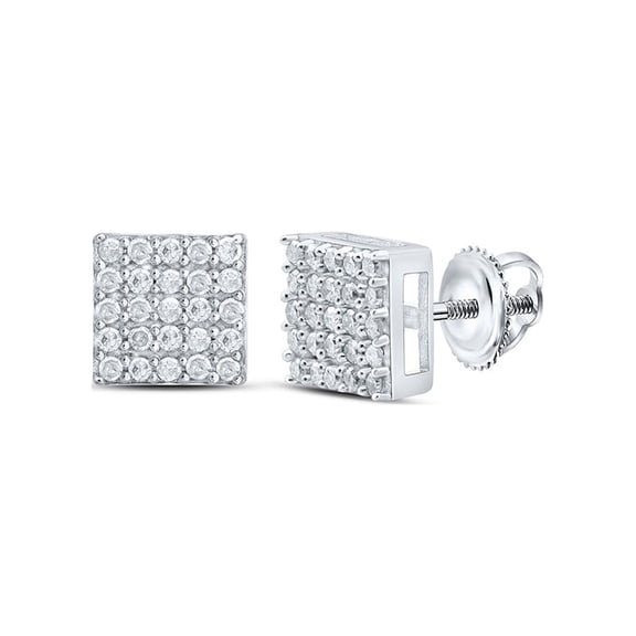 Macey Worldwide Jewelry Silver Diamond Square Earrings 1/3 Ctw
