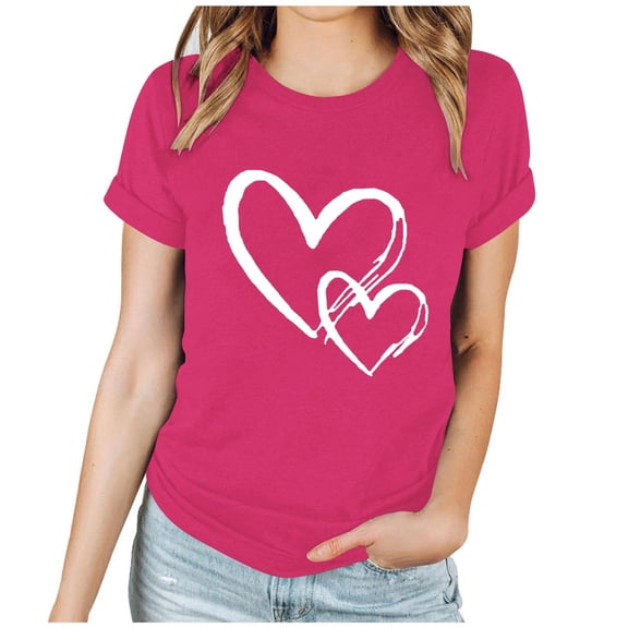 Hxshgdsn Valentines Shirts For Womens Graphic Love Heart Short Sleeves Tee Crew Neck Trendy Causal Holiday Tops Hot Pink 1 S
