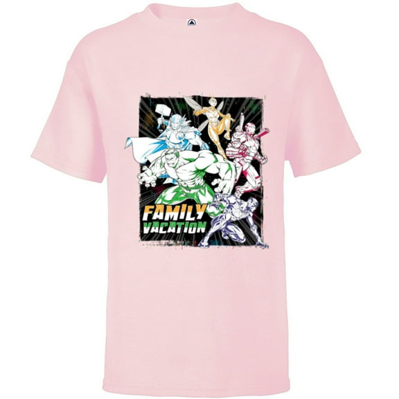Marvel Avengers Family Vacation Trip Travel Line Art - Short Sleeve T-Shirt for Kids - Customized-Soft Pink