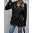 thumbnail image 5 of Deago Women's Long Sleeve V Neck T Shirt Twist Cross Knot Tunic Tops Casual Loose Fitted Blouse (Black, XL), 5 of 7