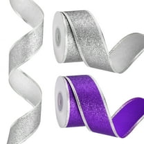 20 Yards x 1.5" Christmas Ribbon Metallic Wired Ribbon Shine Gift Wrapping Ribbon for Craft Birthday Wedding Festival Decoration, Purple/Silver